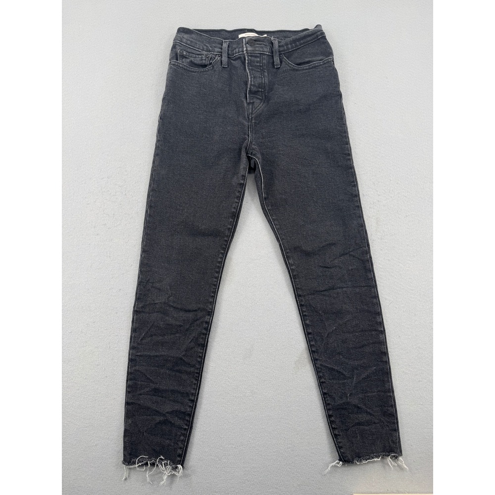 Levis Wedgie Skinny High Rise Black Jeans Raw Hem Button Fly Womens 27‎ (27x26)